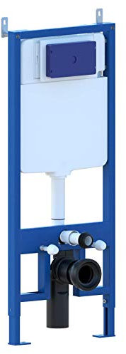 Vorwandelement mit eingebautem Spülkasten für hängendes Wand-WC mit Doppelknopf-Betätigungsplatte aus Inox Edelstahl