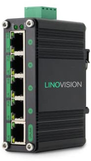 LINOVISION Industrieller 5 Ports Gigabit Solar POE Switch mit DC9V-54V bis DC48V Spannungsbooster, 4 x IEEE802.3af/at 30W POE Ports @120W, IP40, kompakte POE Stromversorgung für Solarstrom/RV Systeme