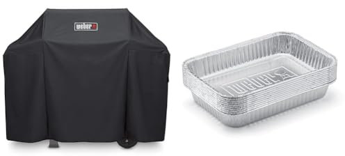 Weber 7183 Funda Premium para Spirit/Spirit II Serie 300 y Spirit 200, Negra & 6415 Small 7-1/2-Inch-by-5-inch Aluminum Drip Pans, Set of 10