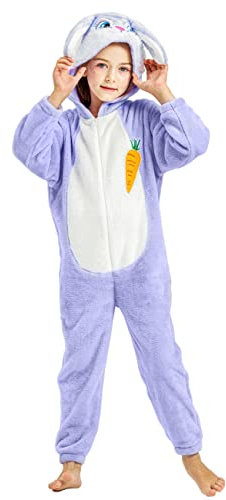 IKALI Hasen Overall Kinder Ostern Kaninchen Onesie für Mädchen Kleinkinder Tier Kostüm mit Kapuze Halloween Ostern Outfit 8-10 Jahre