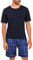 Uniexcosm Schlafanzug Herren Baumwolle Kurz Zweiteiliger Pyjama Set Nachtwäsche Kurzarm Oberteil und Karierte Schlafanzughose Hausanzug Sleepwear A:Marineblau XL
