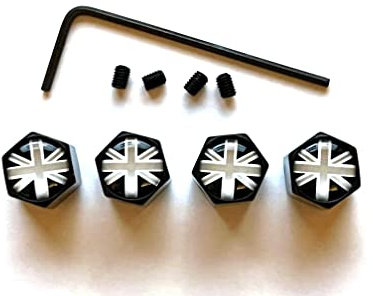Union jack anti theft lockable tyre air valve dust caps 4pcs/set stem covers in Matt Black, For Cars & Motorbike