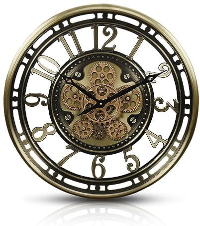 Samilito Wanduhr mit echtem Bewegungsgetriebe Zahnrädern römische oder arabische Ziffern (Arabische Zahlen, Gold)