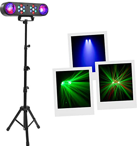 BoomTone DJ V-GAS Jeu de lumières multicolore Disco Club DJ, 14 LED RGB 1W + Color Ball, Dimmer, Kit complet avec support. Réglable en hauteur. Programmes automatiques, détection sonore, télécommande.