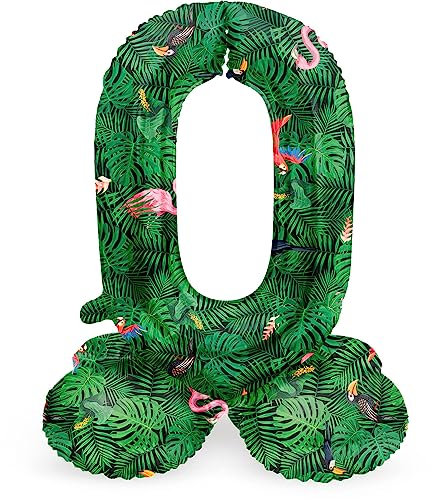 Folat 63940 Luftballon Geburtstag Stehender Ziffer Zahl 0 Jungle Vibe Grün 72 cm - Decoration Geburtstagdeko, Ballon Zahl, Kein Helium erforderlich