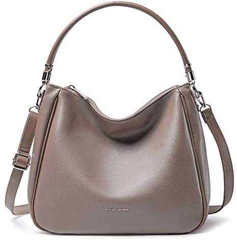 David Jones - Borsa a Spalla Hobo Donna - Borsa a Mano Tracolla Pelle PU - Borsa Tote Media con Manico Lungo - Borsetta Moda Città Classica Pratica Elegante - Grigio Talpa