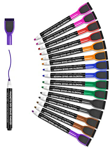 maxtek Whiteboard Stifte, Magnetische, Trocken Abwischbare Marker, Whiteboard Marker mit Feiner Spitze, Folienstift Abwischbar Geruchsarmer Erase Marker mit Radiergummi (8 Farben, 16 Stück)