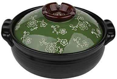 Exquisite Hot Pot Casserole Clay Pot for Cooking Hot Pot Round Ceramic Casserole Japanese Rice Cooker with lid, Clay Rice Pot Slow stew, Microwave Oven Safe(Size:2000ML(2.11Quarts),Color:Green)