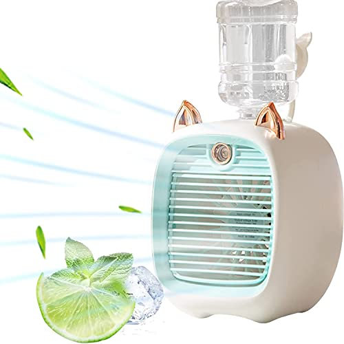 Portable Air Conditioner Fan Rechargeable Mini Desktop USB Air Cooler With 3 Speed Adjustable Air Speed And Humidifier Function Air Conditioner Fan Water-cooled Air Conditioner (Blue)
