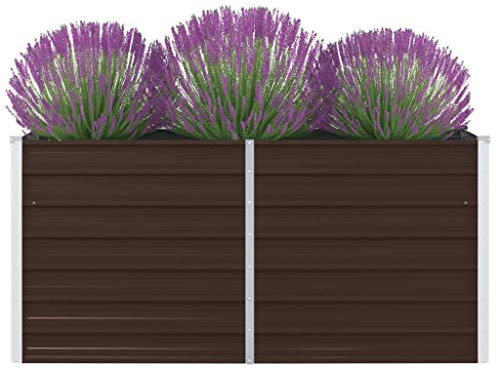Rechteckiges braunes Hochbeet 160 x 80 x 45 cm | aus hochwertigem verzinktem Stahl für den Außenbereich mit offener Unterseite | sehr langlebig und witterungsbeständig |