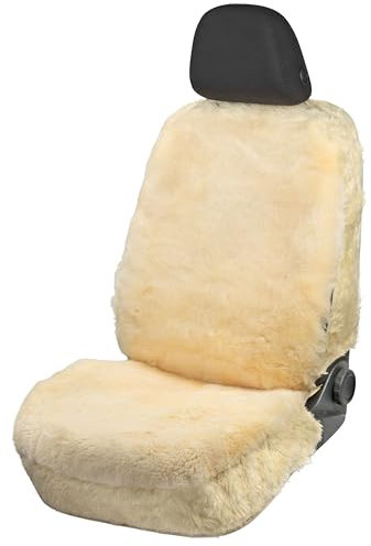 Walser Lammfell Autositzbezug Mona, 100% Lammfell Sitzbezug für Auto, 1 Stück Lammfell Sitzbezüge Auto Vordersitze, Autositzbezug Lammfell, Autositzbezug Fell, Lammfell Autositz beige