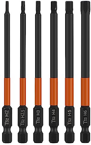 CPROSP 6 destornilladores magnéticos de 1/4 pulgadas, punta Allen de 100 mm, vástago hexagonal S2 H2, H2,5, H3, H4, H5, H6, Llave Allen
