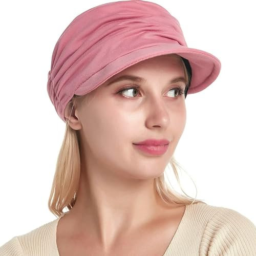 Cysocool Berretto da baseball morbido da donna, in bambù, cappello da newsboy con visiera, per la perdita dei capelli, turbanti, berretto morbido, rosa, Taglia unica