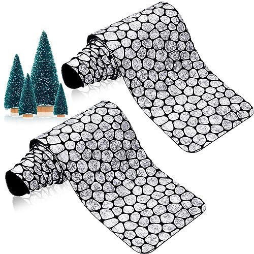 HFKPJRT Weihnachtsdorf-Zubehör, Dorf-Ziegelsteine, Schnee, Straße, Dorf, Straße, Kopfsteinpflaster, Dekoration für Weihnachten, Halloween, Dorflandschaft, Zubehör, 119 x 12 cm, 2 Stück