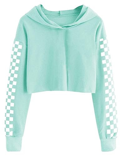Cicy Bell Kapuzenpullover Für Mädchen Kinder Crop Tops Niedlich Plaid Langarm Mode Hoodie Sweatshirts Grün 130