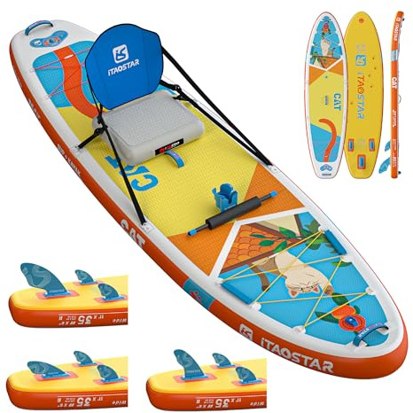 iTAOSTAR C01B - Tabla de remo inflable con accesorios de tabla SUP de primera calidad, pala Adj, cubierta de EVA antideslizante, mochila de viaje de 120 litros con bolsillo frontal | Tabla de remo