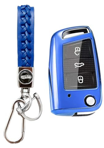 MEDZUK Schlüsselhülle Kompatibel mit Skoda Karoq | Sportline 2017-2025 Autoschlüssel Hülle Schutz, Schlüsselgehäuse Zubehör mit Schlüsselanhänger (Blau)