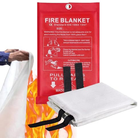 Teksome Feuerlöschdecken,Fiberglas-Feuerlöschdecke mit Griff - Sicherheitsbedarf für den Haushalt für Auto, Küche, Kochen, Camping, Grillen, Reisen