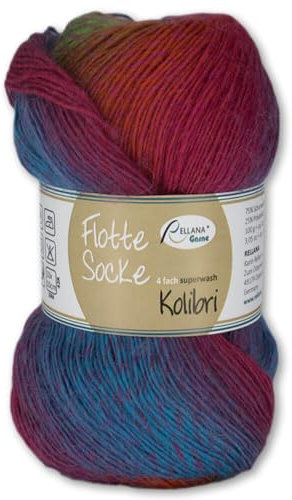 Frida's Wollhaus Rellana 100 g Flotte Socke Kolibri 4-fädig Sockenwolle 14 Farben (6219 | rot | blau | grün)