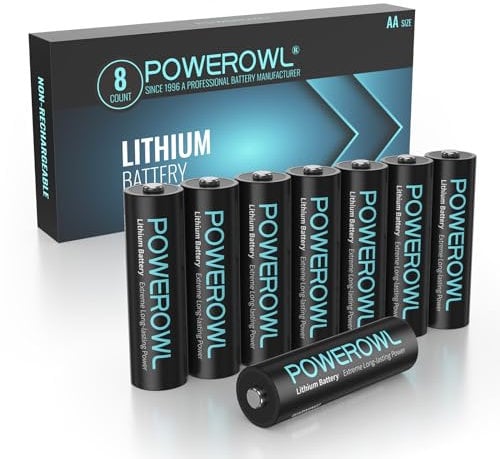 POWEROWL Batterie AA, Batterie Litio AA 1,5V, Batteria Doppia A - Confezione da 8 (Non ricaricabile)