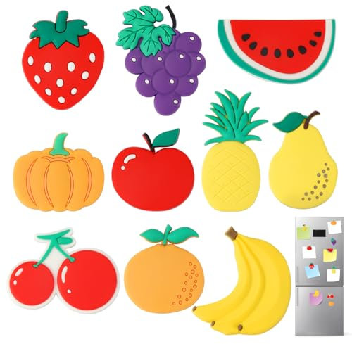 EXIN DECHEN 10 Stück Kühlschrank Magnete Früchte, Dekorative PVC Magnets Refrigerator, Kinder Magnettafel Farbig, Kühlschrank Magnete Lustig für Küche zu Hause, Whiteboard-Unterricht