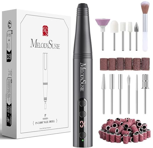 MelodySusie Electric Nail Files 11 in 1 Kit PC180F Cordless Nail Drill for Acrylic Nails 25000RPM Portable Rechargeable Nail Files 25 Speeds Professional Efiles Manicure Pedicure (Gray)