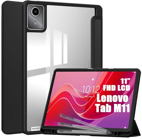 idudao Premium Hybrid Case for Lenovo Tab M11, Hard Shell Cover with Pen Holder Clear Back for 11 Inch 2024 TB330FU Tablet PC, Black