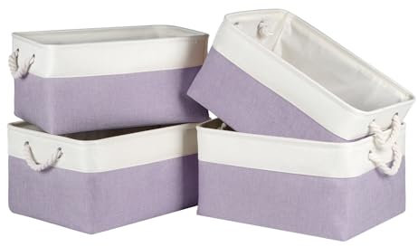 Syeeiex Storage Basket for Shelves [4-Pack], Storage Boxes with Handles, Large Fabric Storage Bins for Organizing Home and Office, Violet