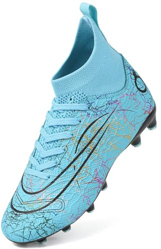 Dhinash Boys' Football Boots Kids Astro Turf Trainers Spikes Football Shoes Girls Cleats Soccer Shoes Junior Sports Outdoor Athletic Sneakers Unisex W028 Turquoise 4UK