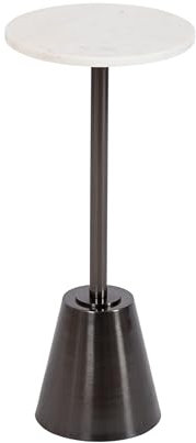 Kate and Laurel Tira Modern Glam Round Drink Table with Natural Marble Tabletop for Use as Living Room Plant Stand, 10x10x22, Pewter