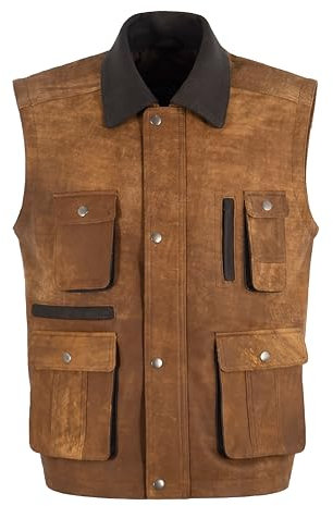 Smart Range Leather Herren-Lederweste Vintage Tan Buff Freizeitweste Weste mit mehreren Taschen 5056 (DE/NL/SE/PL, Alphanumerisch, 3XL, Regular, Regular, Tan)