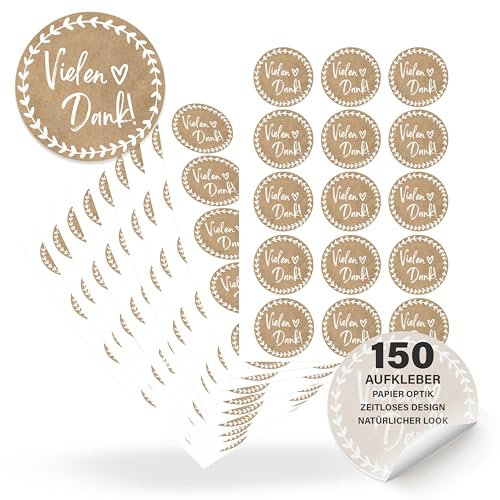 ECCK Danke Aufkleber rund “Vielen Dank” (150 Stück) - Dankeschön Sticker für Hochzeit, Geburtstag, Konfirmation, Kommunion, Muttertag, Lehrerin, Erzieherin - Deko für Karten, Geschenke, Mitgebsel