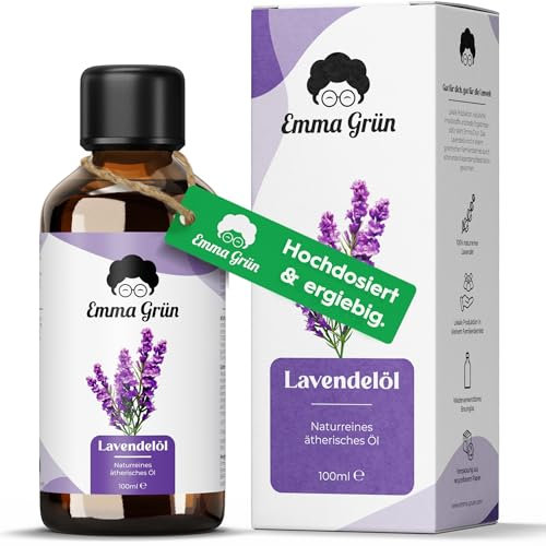 Emma Grün® Lavendelöl Ätherisches Öl 100ml [100% NATURREIN] - Lavendel Raumduft - Für Aroma Diffuser, Duftlampe, Massageöl, Kerzen Duftöl & Seifenherstellung - Lavender Essential Oil