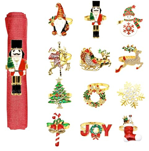 Serviettenringe Weihnachten Serviettenhalter Gold Hirsch Kranz Napkin Rings | 12 Stück Elegante Serviettenschnallen für Weihnachts Thanksgiving Hochzeitsfeier Moderne Tischdeko