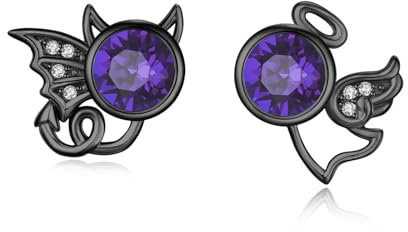 Engel und Teufel Ohrstecker 925 Sterling Silber Mondstein Ohrstecker Schmuck Hypoallergen Ohrringe Mondstein Ohrringe Weihnachts für Mädchen Damen (Schwarzer Lila Zirkon)
