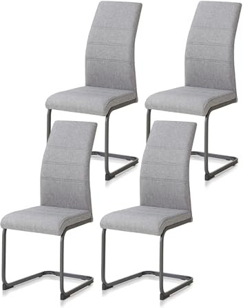 KHG 4er Set Schwingstuhl, Küchenstuhl Grau, Polyester Flachgewebe, Gestell pulverbeschichtet schwarz inkl. Fußbodenschoner, Esszimmerstuhl bis 110 kg Belastbar