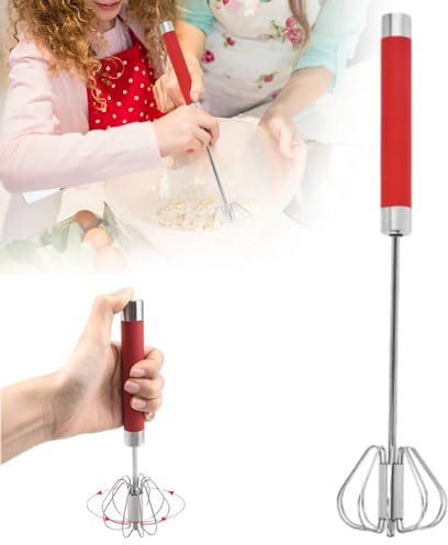 Fouet, Batteur à œufs Manuel en Acier Inoxydable, Batteur Manuel Semi-Automatique Batteur Rotatif Multifonctionnel Fouet Magiqu pour Fouetter, Battre et Mélanger (Rot, 10in)