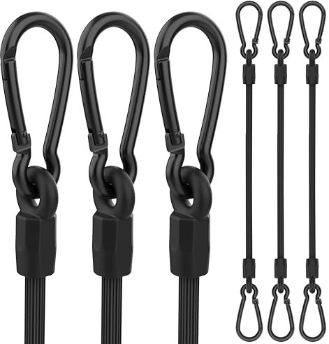 Spanngummi mit Karabiner, 6 Stück Upgrade Expander mit Karabinerhaken 30cm Kurz Gepäckspanner, Schwarz Latex Spanngurte Stark und Elastisch Gummispanner für Sonnensegel, Abdeckplane, Fahrrad, Ladung