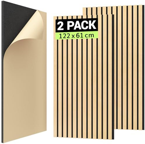 TONOR Lot de 2 Panneau Acoustique Mural Decoratif en Bois, Panneau Tasseau Bois Mural 3D, MDF Convient à la Maison, au Bureau, au Studio, 120 x 60 cm, Chêne