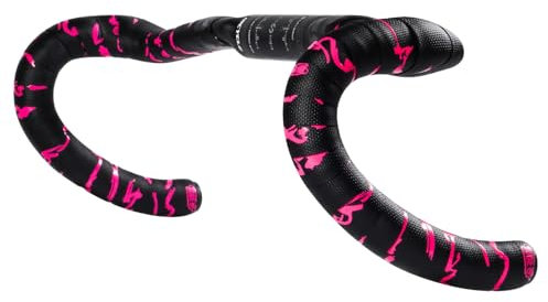 Chooee Ruban pour guidon de vélo de route, 3 mm d'épaisseur, pour guidon de vélo, surface PU, pénétration du motif en silicone, confortable et antidérapant (noir/rose)