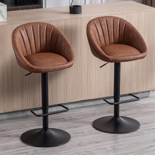 Ya-Home Barhocker 2er Set, Gepolsterter Drehhocker Barstühle höhenverstellbar Küchenhocker aus PU-Leder Tresenhocker für Küche/Hausbar,Braun