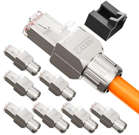 VCELINK Connecteur RJ45 sans Outil, Cat6A Cat6 pour Câble d'Installation Fiche RJ45 Blindé 10 Gbps 500MHz, Supporte les Câbles Réseau de 22 à 24 AWG, 8 Pièces