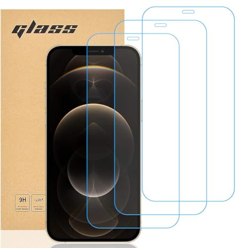 gueche 3 unidades para iPhone 12 Pro Max Protector de pantalla, libre de arañazos, ultra transparente, ultraresistente, cristal blindado, dureza 9H, protector de pantalla HD