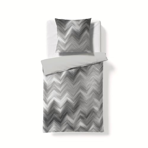 fleuresse Valencia Samt Flanell Bettwäsche 135x200 Wende Zickzack grau 584384-1