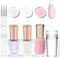 DMQ French Manicure Nail Polish Kit, Quick Dry French Nail Varnish Set with Top Coat, Nail Stamper and Ultra Thin Nail Art Pen, Jelly Pink and White Gel Polish for Women Nail Art Home - No Need Cure