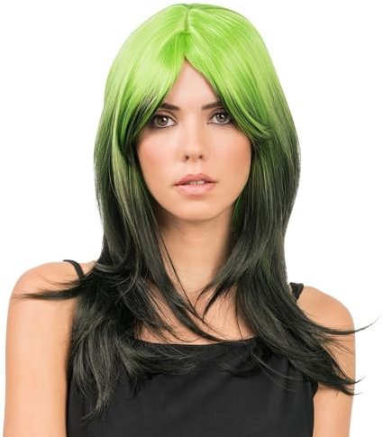 Chaks - Perücke mit Pony, 48 cm lange, zweifarbige Haare, Langhaarperücke Damen, Cosplay, Karneval, Festival