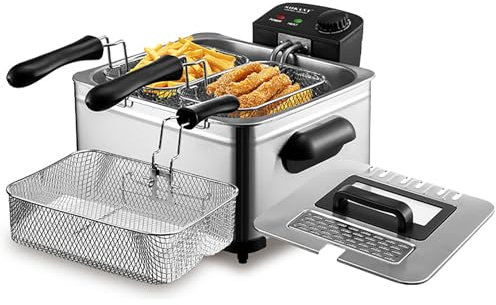 Electric Deep Fryer 5L - Stainless Steel Deep Fat Fryer with 2 Baskets, Adjustable Temperature 150-170°C, Removable Oil Basket for French Fries, Chicken, Fish & Chips