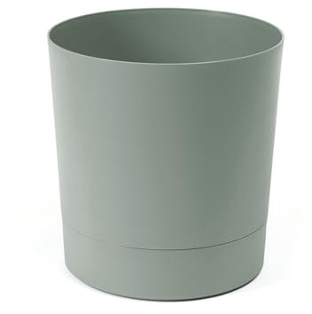 LAMELA Pflanzgefäß mit integriertem Untersetzer, Breite 14,5 cm – 1,8L – Grüner Blumentopf für Innen & Außen – Wetterfest & Pflegeleicht, Graugrün