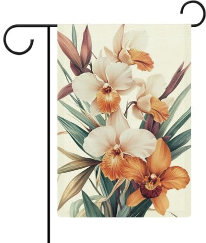 Orchidee tropisches Laub, Vintage-Gartenflagge, saisonaler Urlaub, Jute, doppelseitig, 30,5 x 45,7 cm