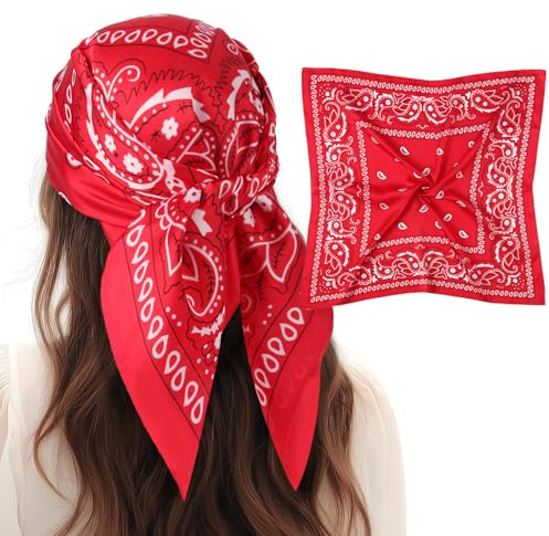 Zimocepuz Rote Bandana, Halstuch Damen Rotes Kopftuch Seiden Bandana Haarwickel für Frauen